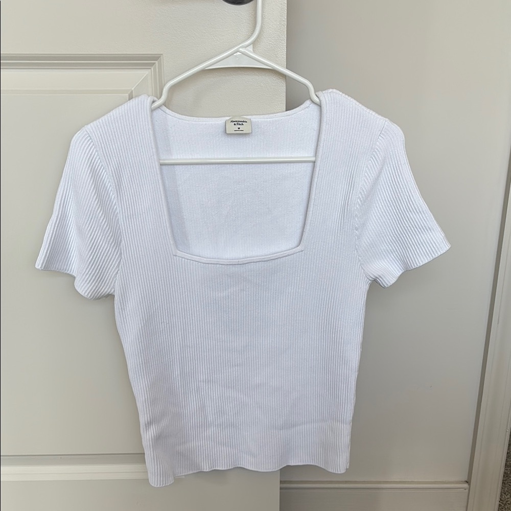 Abercrombie & Fitch White Ribbed Short Sleeve Top